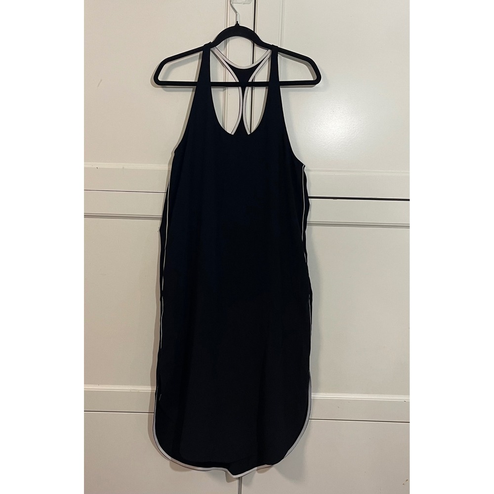 Athleta Womens Racerback Tank Dress Black White Piping Pockets Size S OM1974